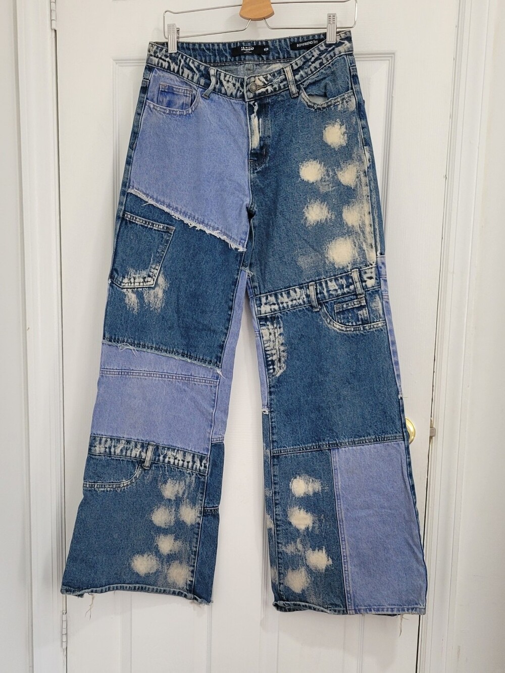 Jaded London Patchwork Distressed Wide-Leg Denim Jeans - Blue